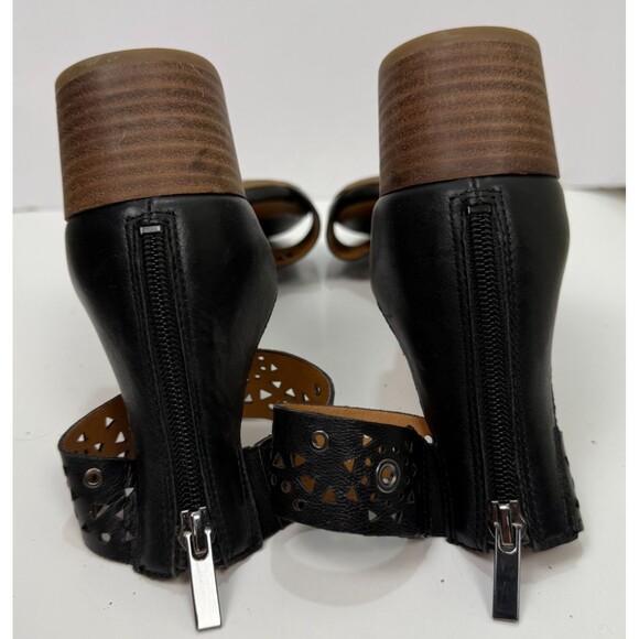 Franco Sarto Fidela Sandal 8.5 Black Leather Block Heel Ankle Strap Cut Out Shoe - Picture 10 of 10